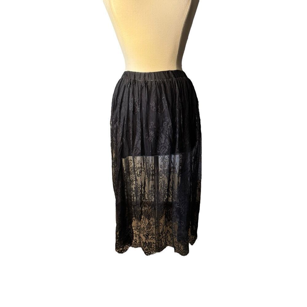 POL NEW Boho Goth Midi Lace Small Black Sheer Layered Skirt Festival Cosplay